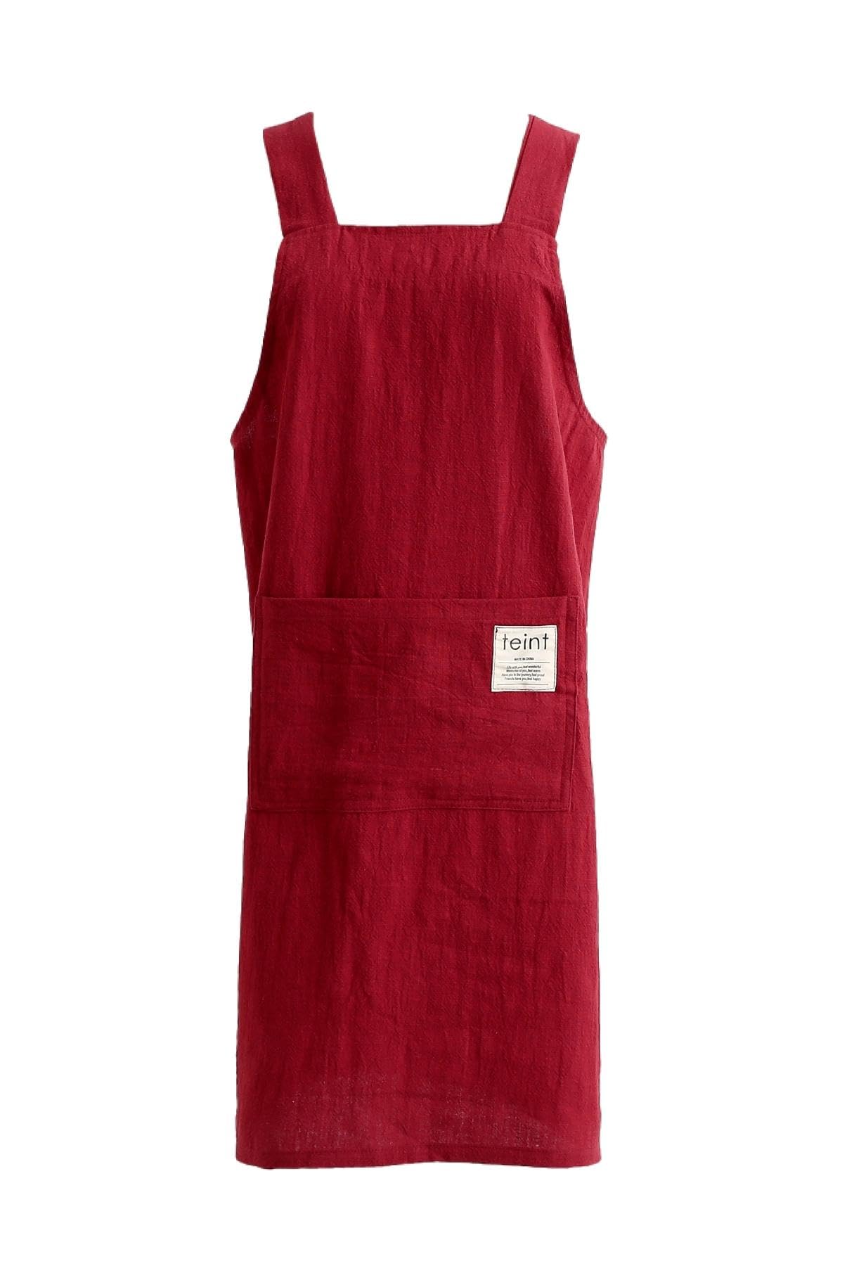 Jeelow Slip On Linen Cotton Cooking Kitchen Garden Vest Slip On Apron Dress For Women With Pockets