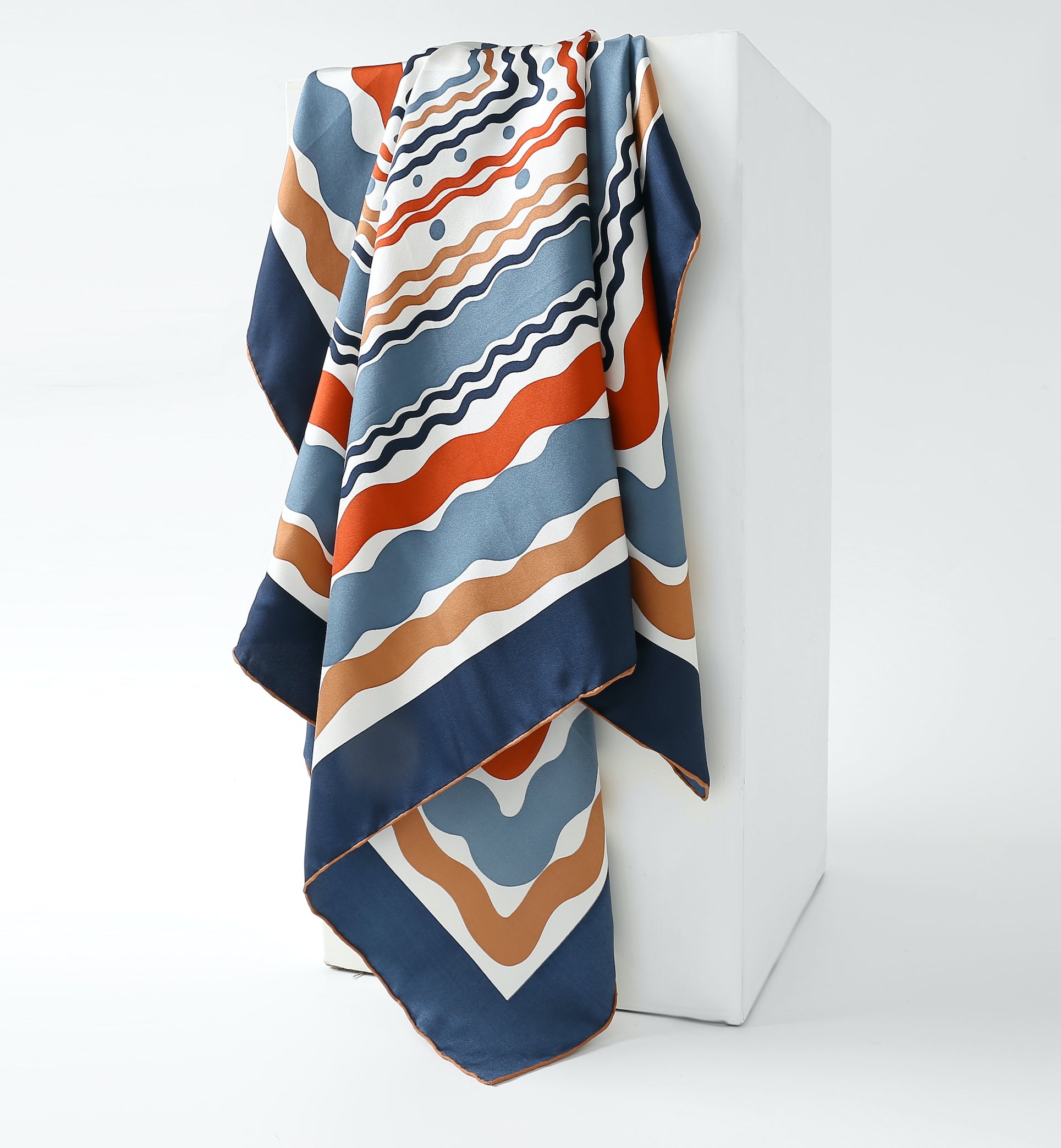 The 'Rhythm' Geometric Silk Scarf Navy & Terracotta