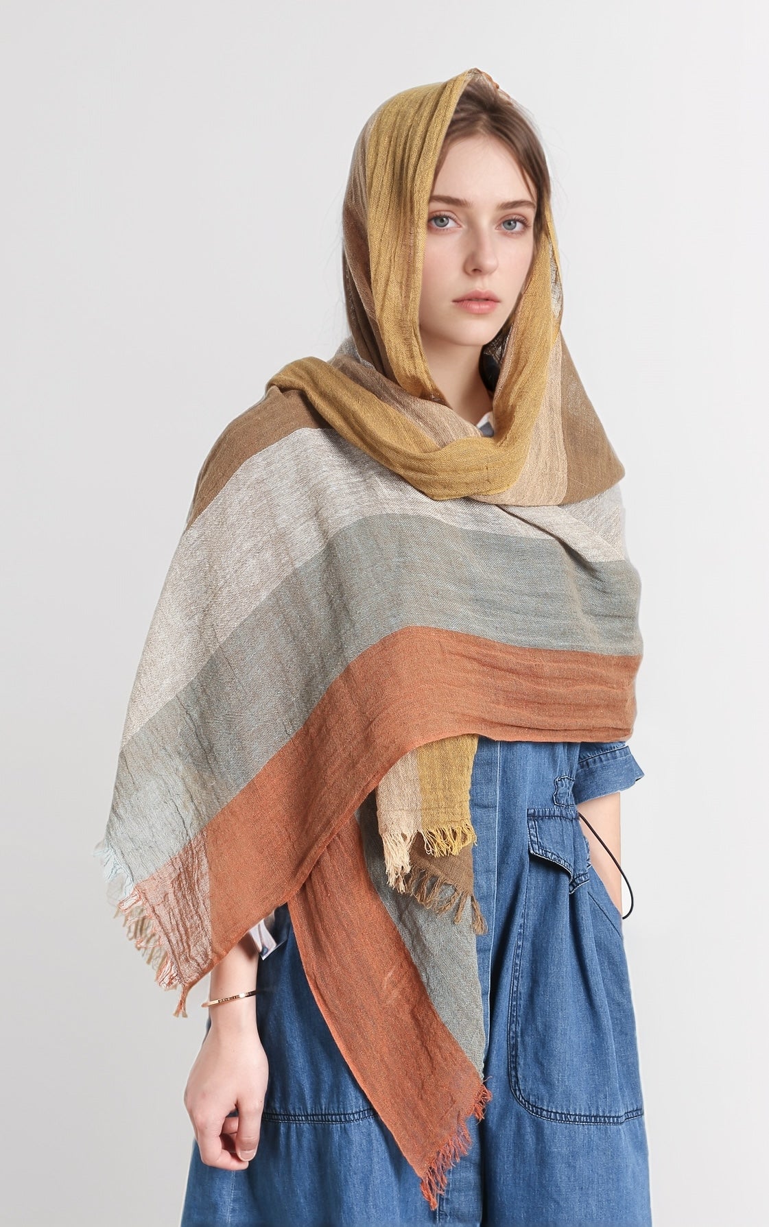 Jeelow Signature Earth Stripe Scarf - Cotton & Linen Blend