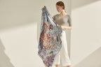 The 'Downton Manor' Silk Shawl (Pastel Blue & Coral)
