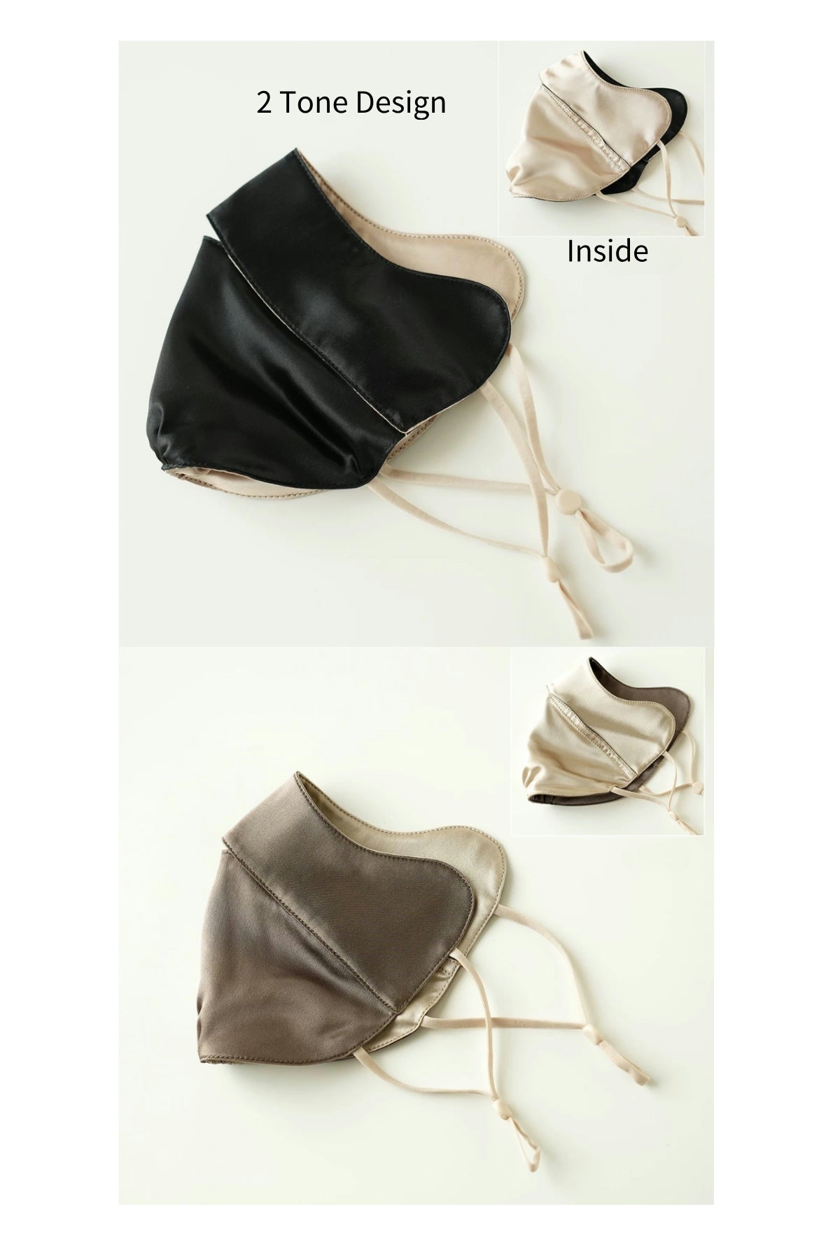 Jeelow 100% Mulberry Silk Face Cloth Mask Washable Reusable Breathable 22 Momme Double Layer Two Tone Adjustable Straps