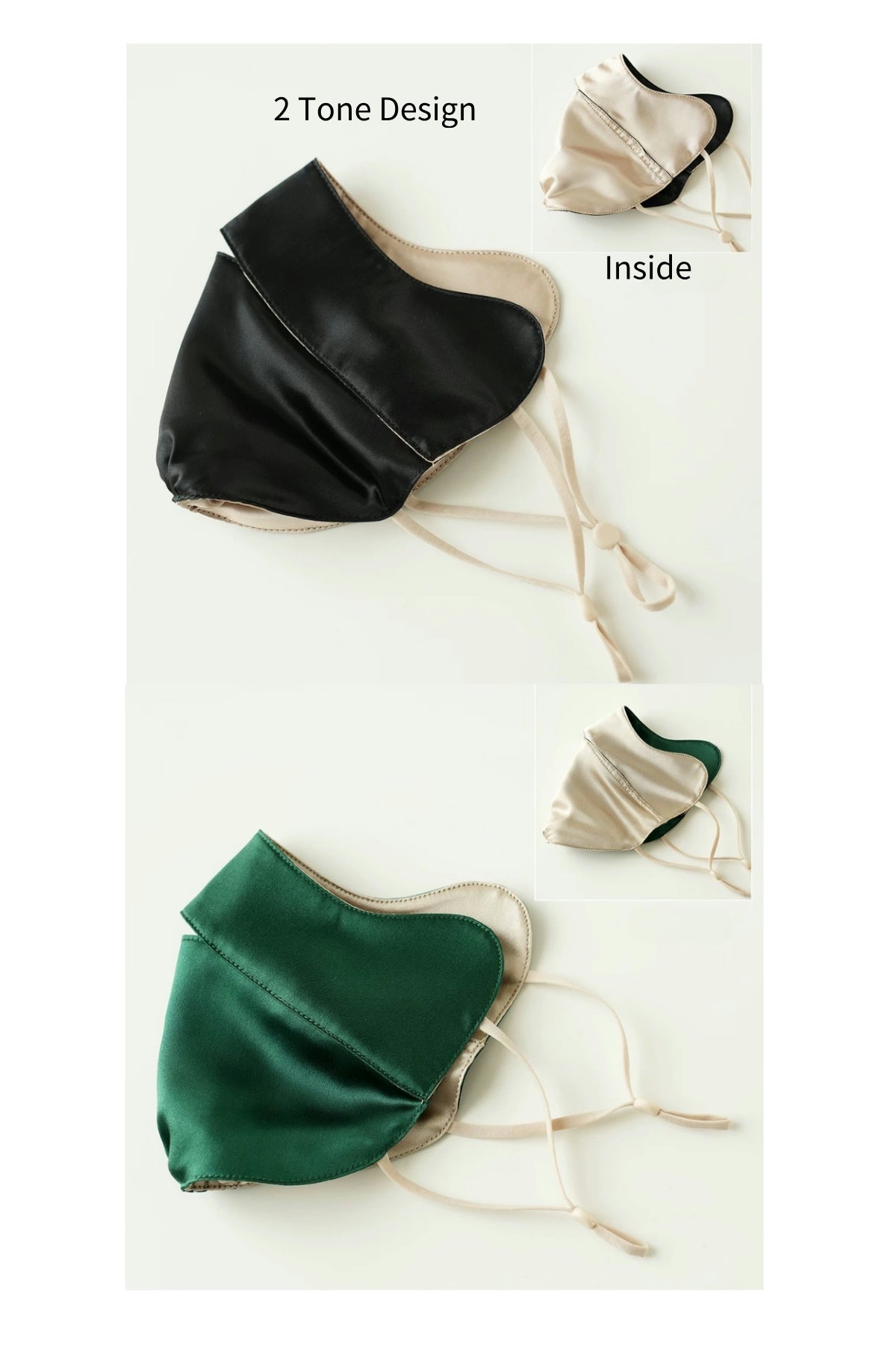 Jeelow 100% Mulberry Silk Face Cloth Mask Washable Reusable Breathable 22 Momme Double Layer Two Tone Adjustable Straps