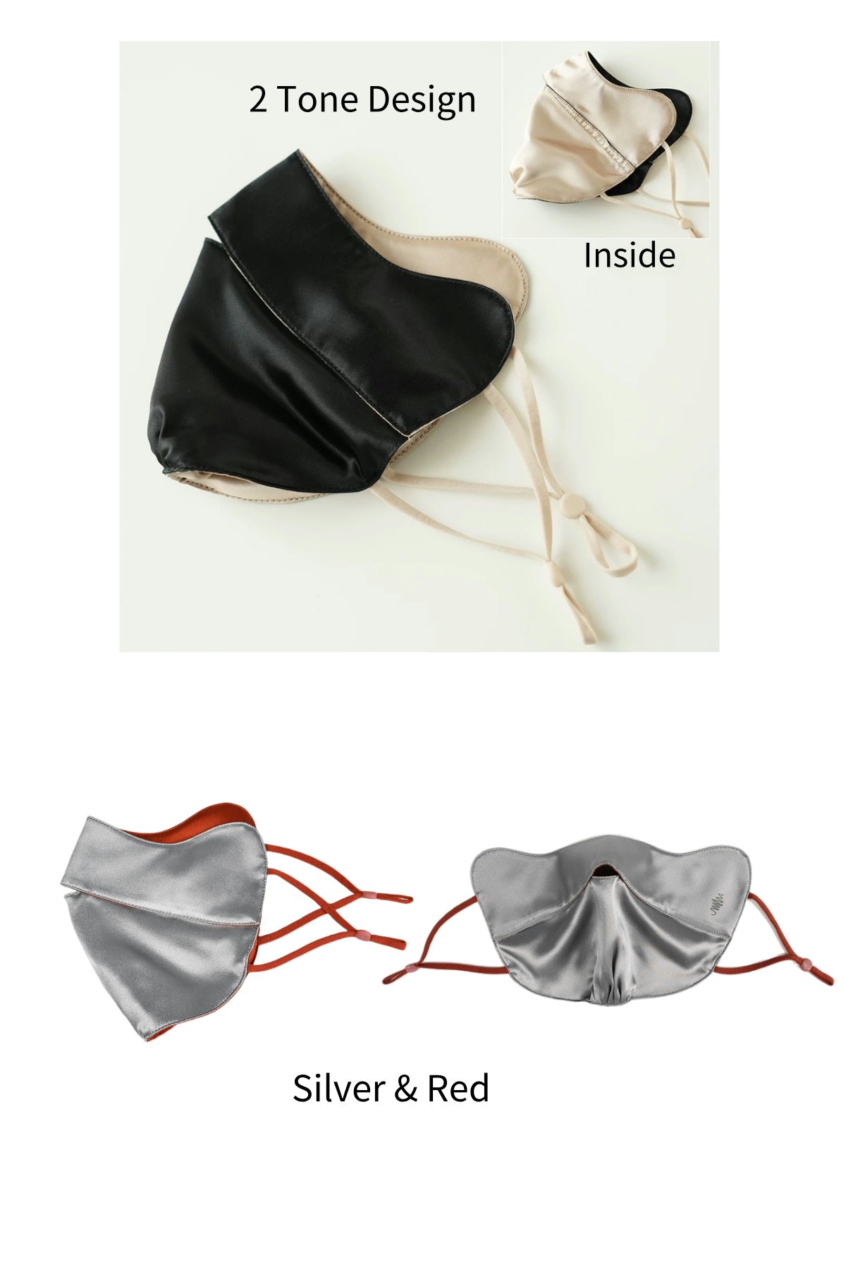 Jeelow 100% Mulberry Silk Face Cloth Mask Washable Reusable Breathable 22 Momme Double Layer Two Tone Adjustable Straps