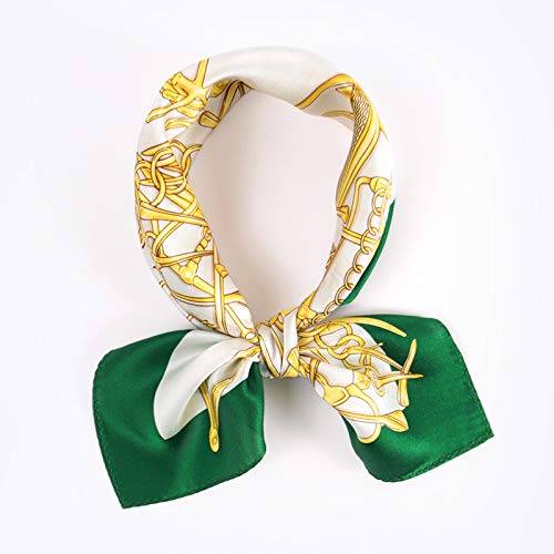 Ivory and gold bridle square coiled into a loop and tied in a small bow, green corners