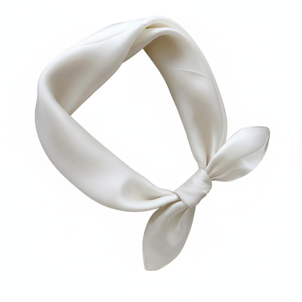 Ivory white silk charmeuse neckerchief knotted into a loop, plain and unprinted