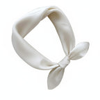 Ivory white silk charmeuse neckerchief knotted into a loop, plain and unprinted