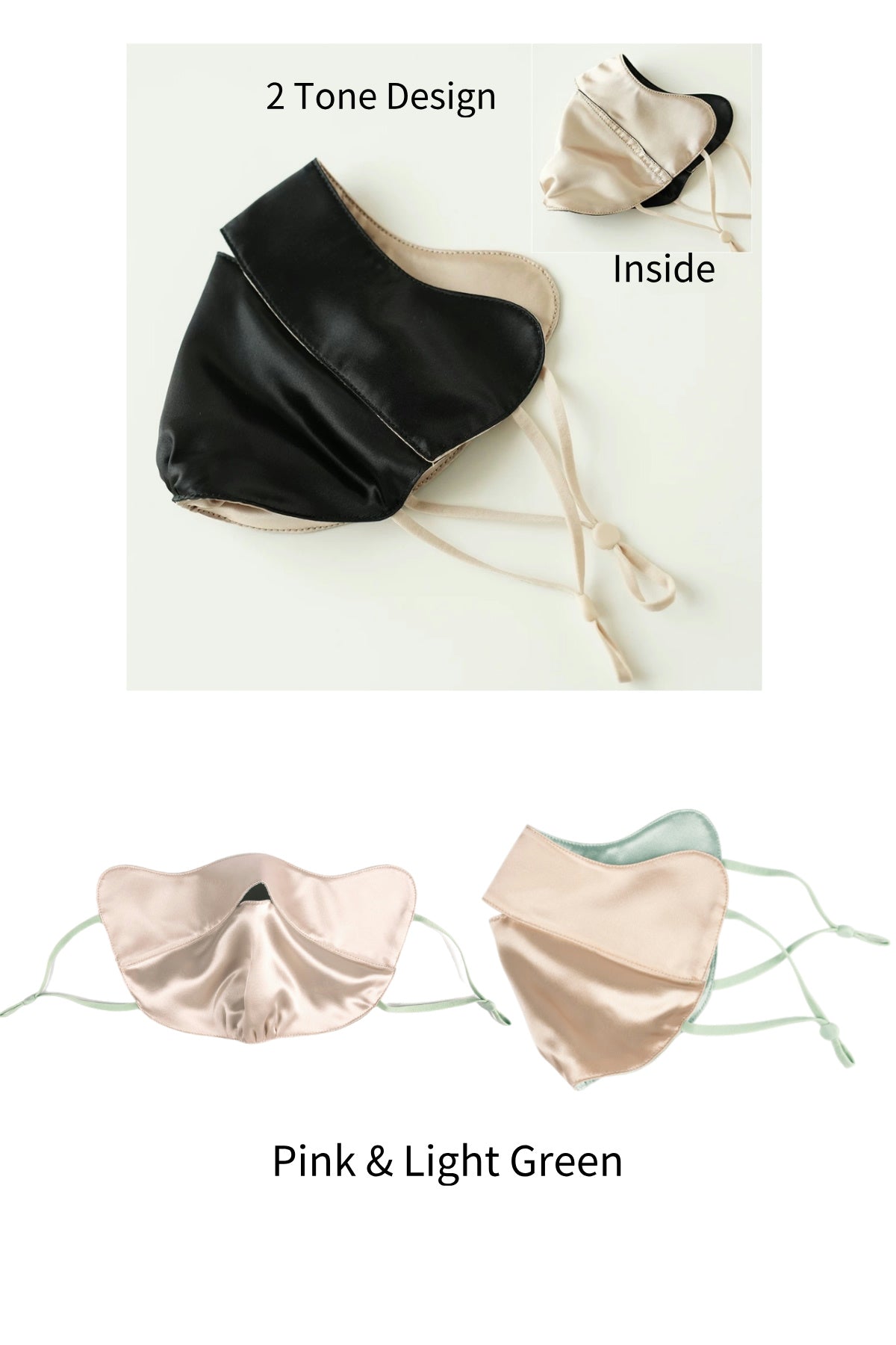 Jeelow 100% Mulberry Silk Face Cloth Mask Washable Reusable Breathable 22 Momme Double Layer Two Tone Adjustable Straps