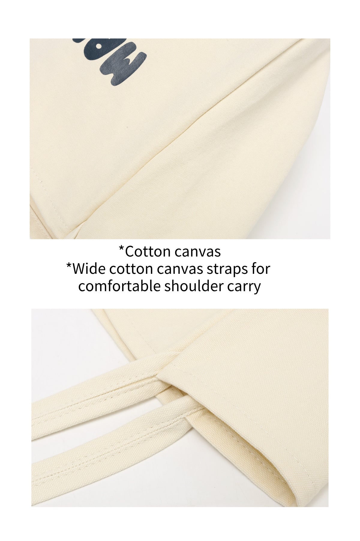 Cream canvas texture detail and wide strap stitching