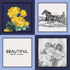 Design board showing the yellow rose horse engraving and lettering used in the print