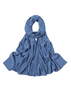 Jeelow mist blue chiffon scarf, a long solid-colour rectangle with a narrow rolled hem and square corners