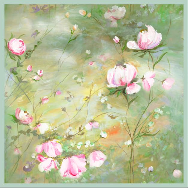 The 'Monet's Garden' Silk Shawl (Pastel Green & Pink)