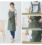 Close views of the H shaped back the six front pockets and the side loop for a towel