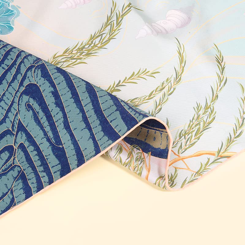 Detail of the reverse side showing the wetland motif in deep blue and jade