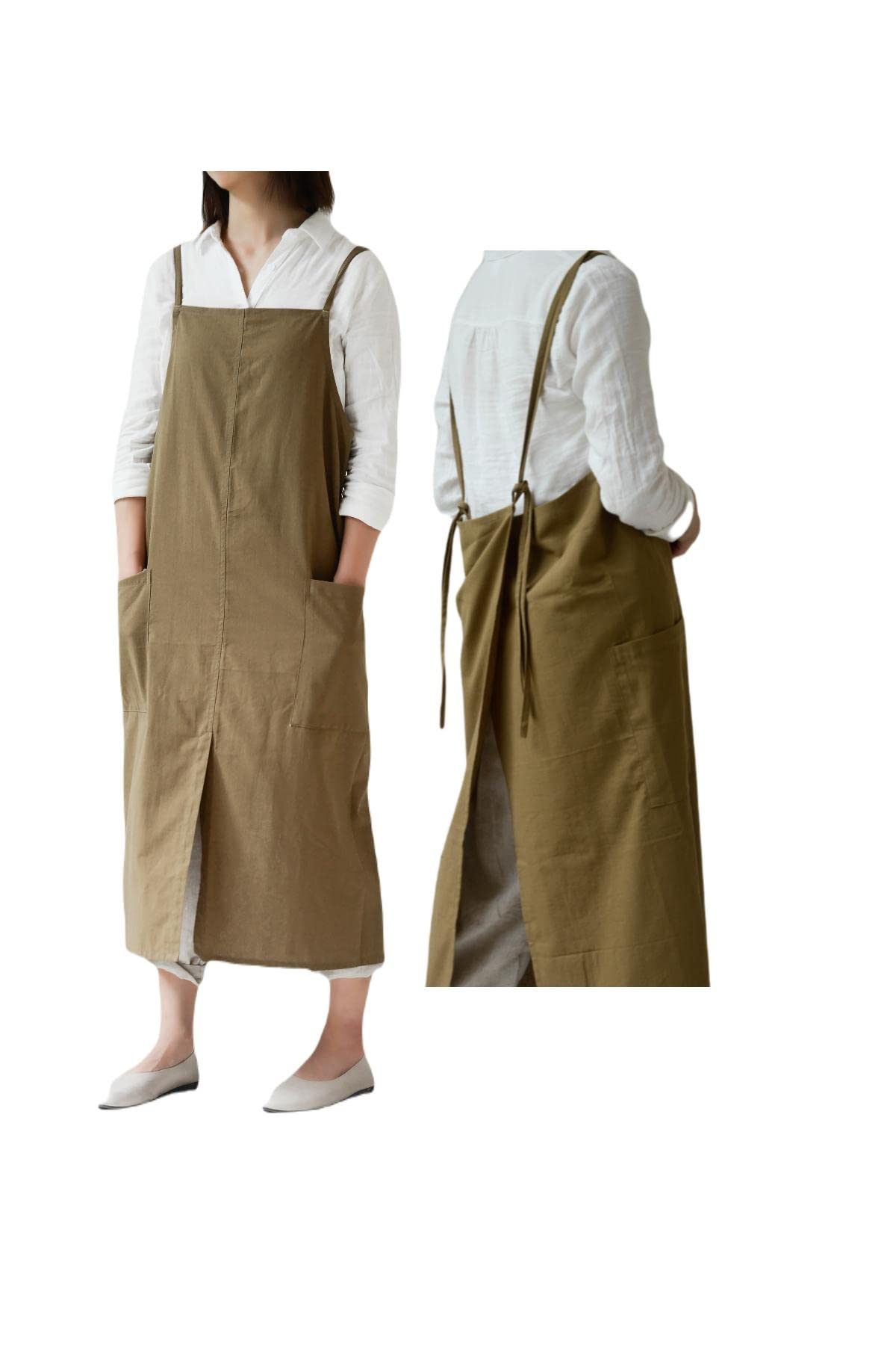 The 'Linen & Co.' Oversized Pinafore Apron | Japanese Minimalist Full-Length Apron Dress for All Sizes, Kitchen, Garden & Studio