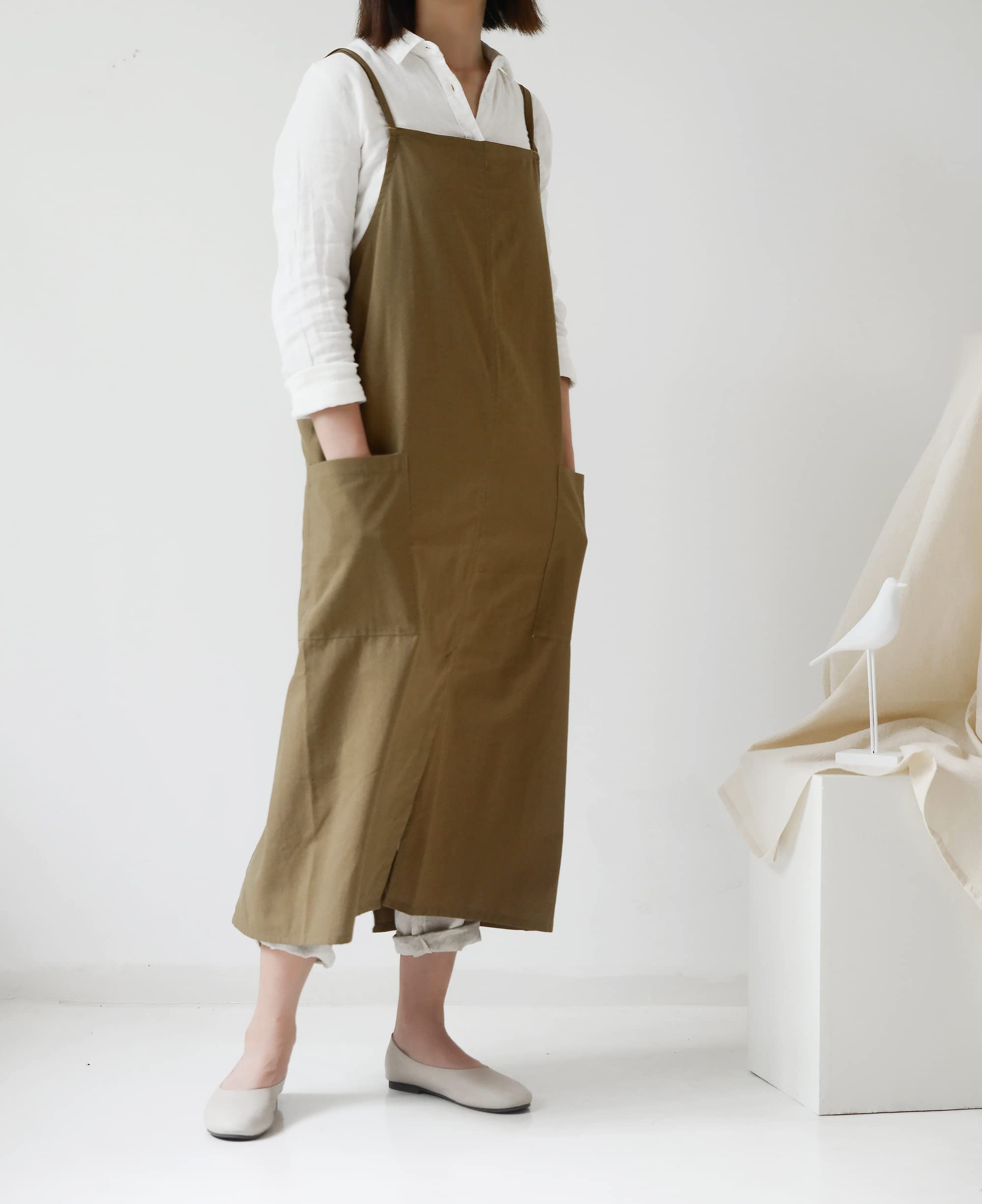 The 'Linen & Co.' Oversized Pinafore Apron | Japanese Minimalist Full-Length Apron Dress for All Sizes, Kitchen, Garden & Studio
