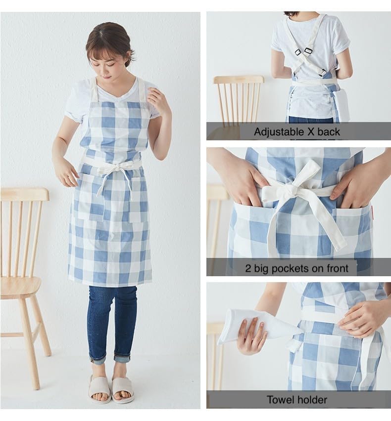 Close views of the adjustable cross back the two big front pockets and towel holder