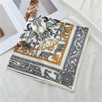 Menagerie square laid flat on the diagonal, grey animal border framing a cream field