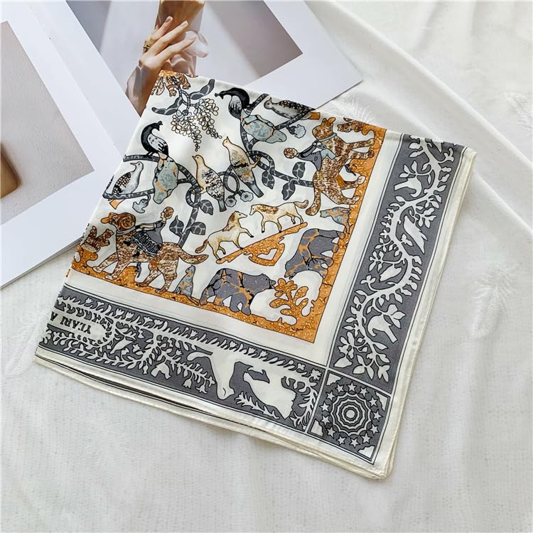 Menagerie square laid flat on the diagonal, grey animal border framing a cream field
