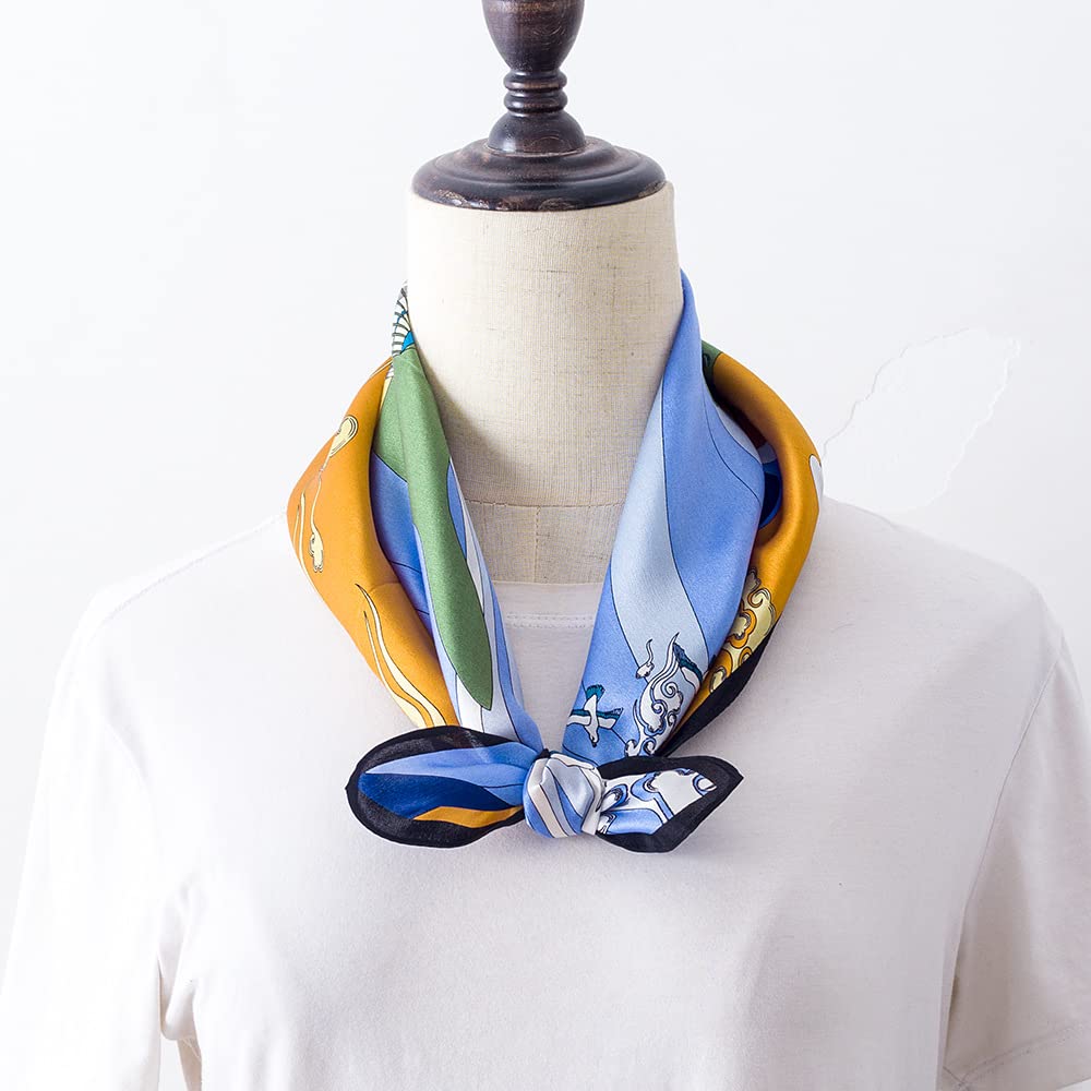 Balloon-scene square tied at the neck of a dress form over a white tee