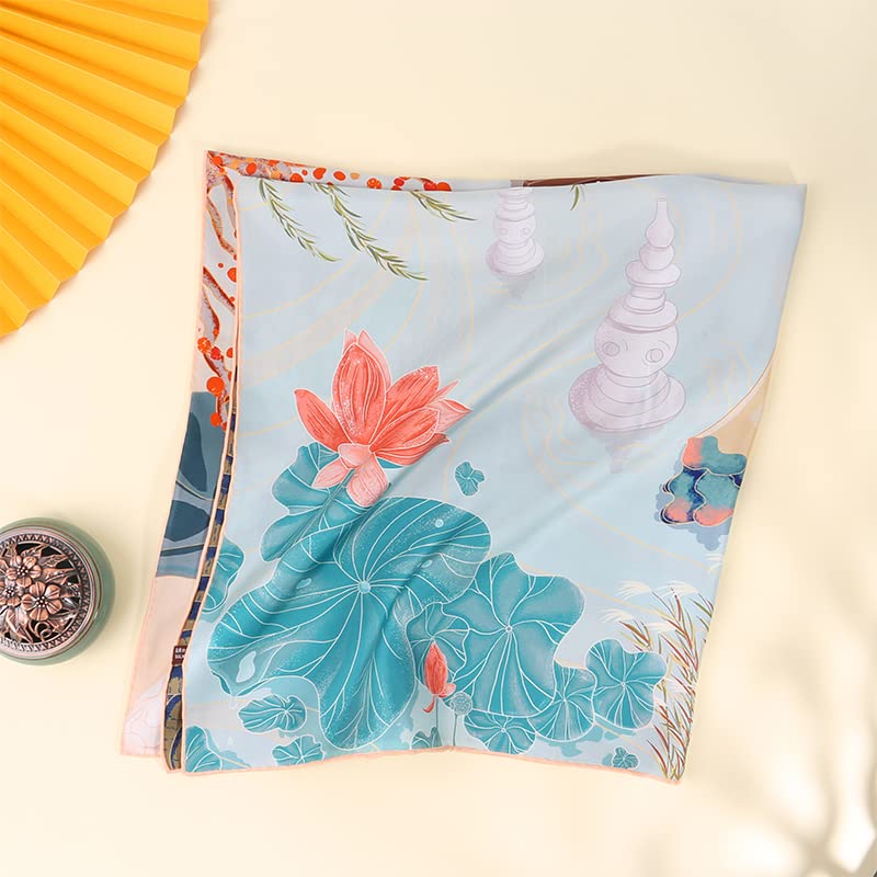 Flat corner view showing the lotus water and cloud motifs in jade and coral