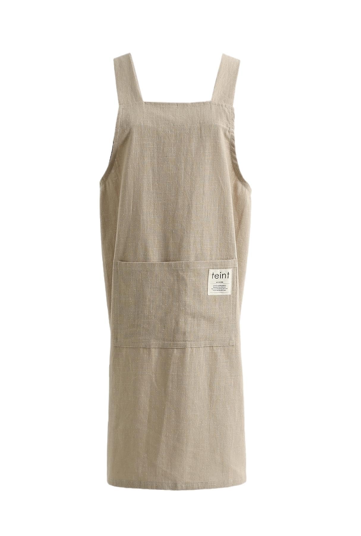 Jeelow Slip On Linen Cotton Cooking Kitchen Garden Vest Slip On Apron Dress For Women With Pockets