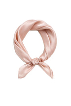 Blush pink silk charmeuse neckerchief twisted into a loop and knotted at the front