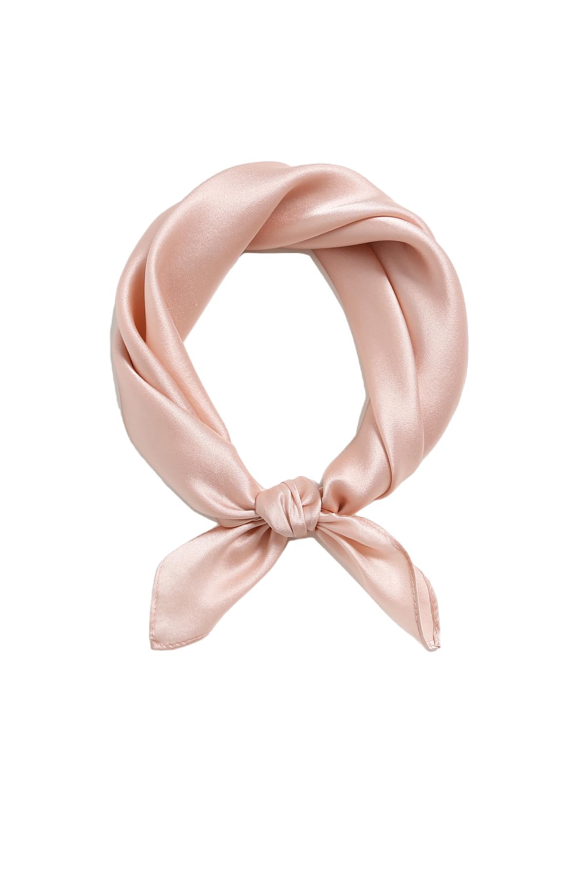 Blush pink silk charmeuse neckerchief twisted into a loop and knotted at the front
