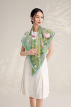 The 'Monet's Garden' Silk Shawl (Pastel Green & Pink)