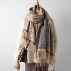 Folded blue grey doodle cat scarf showing the soft brushed surface