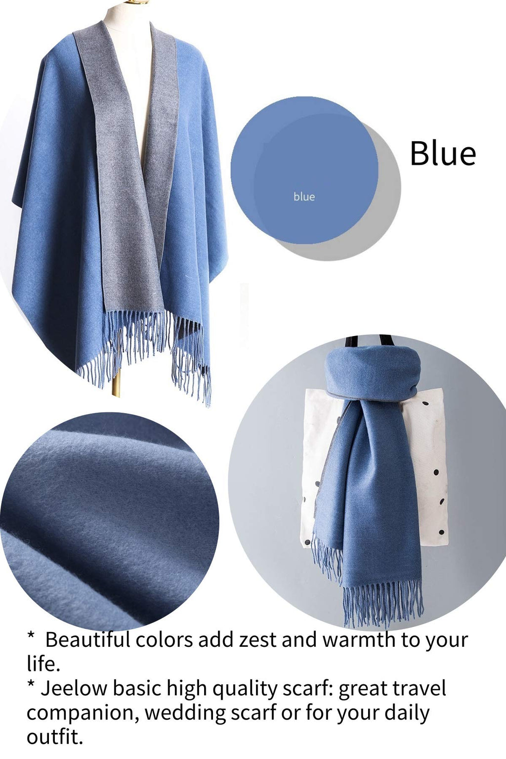 Jeelow reversible two-tone winter scarf in Blue Tone, 100% acrylic, 25.6 x 78 in., photo 6