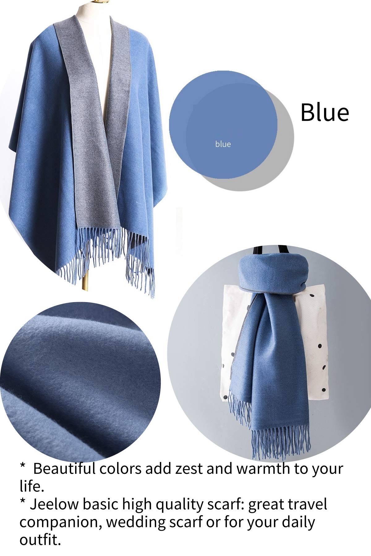 Jeelow reversible two-tone winter scarf in Blue Tone, 100% acrylic, 25.6 x 78 in., photo 6