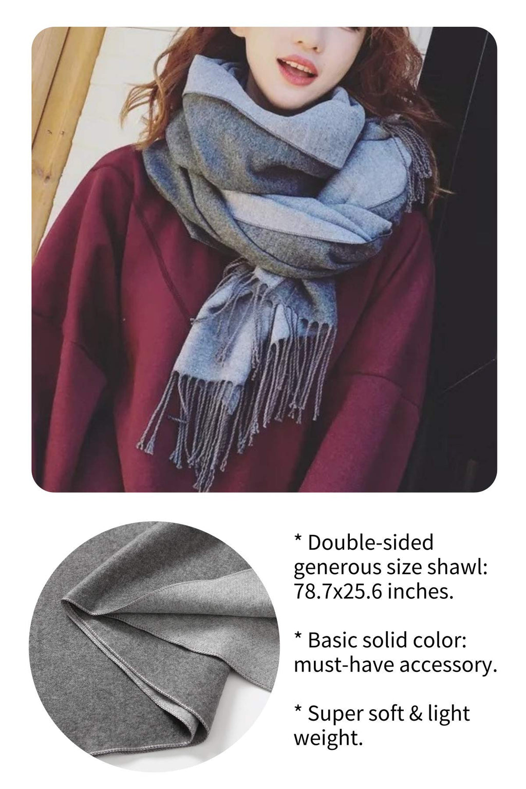 Jeelow reversible two-tone winter scarf in Grey Tone, 100% acrylic, 25.6 x 78 in., photo 5