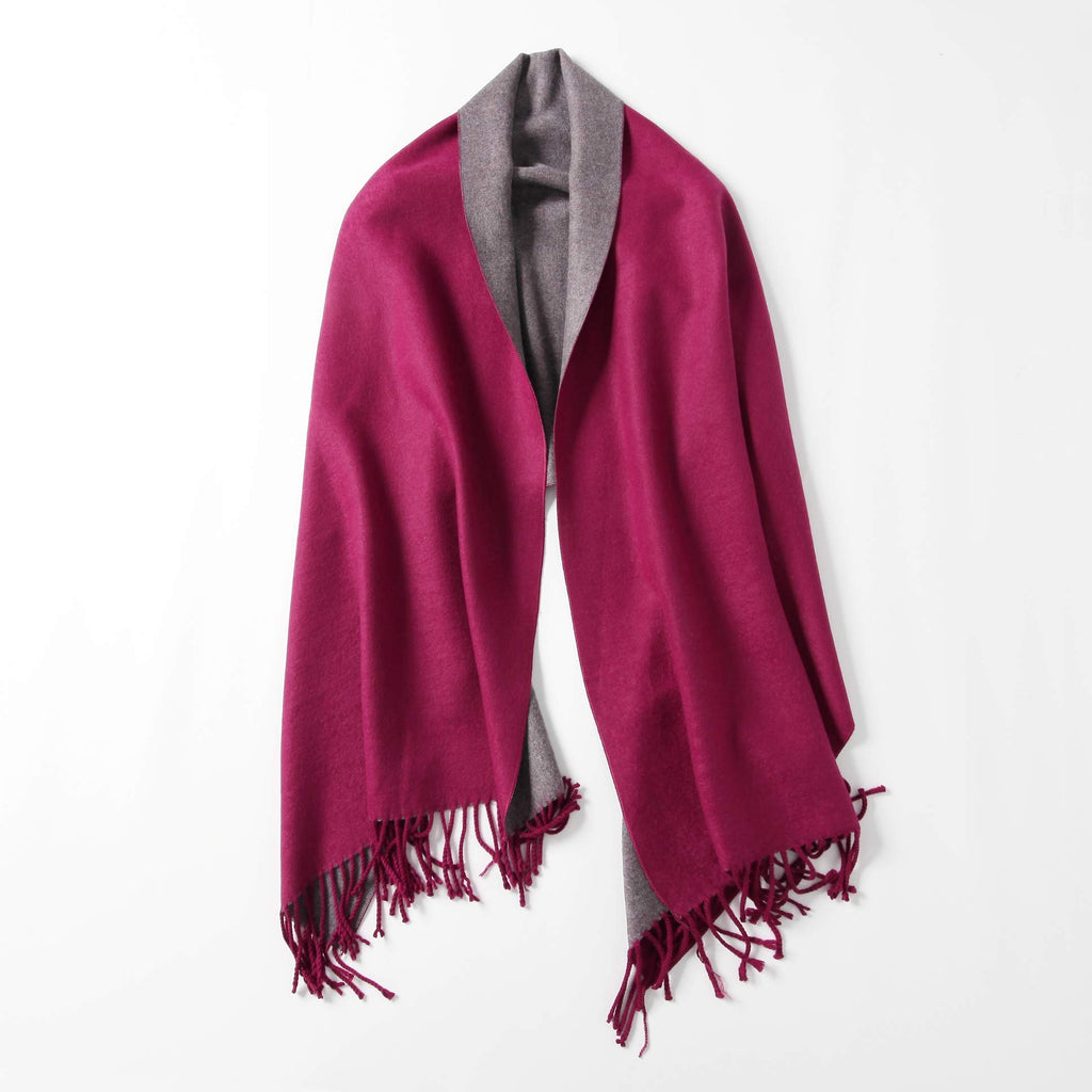 Jeelow reversible two-tone winter scarf in Burgundy Grey, 100% acrylic, 28 x 76 in., photo 2