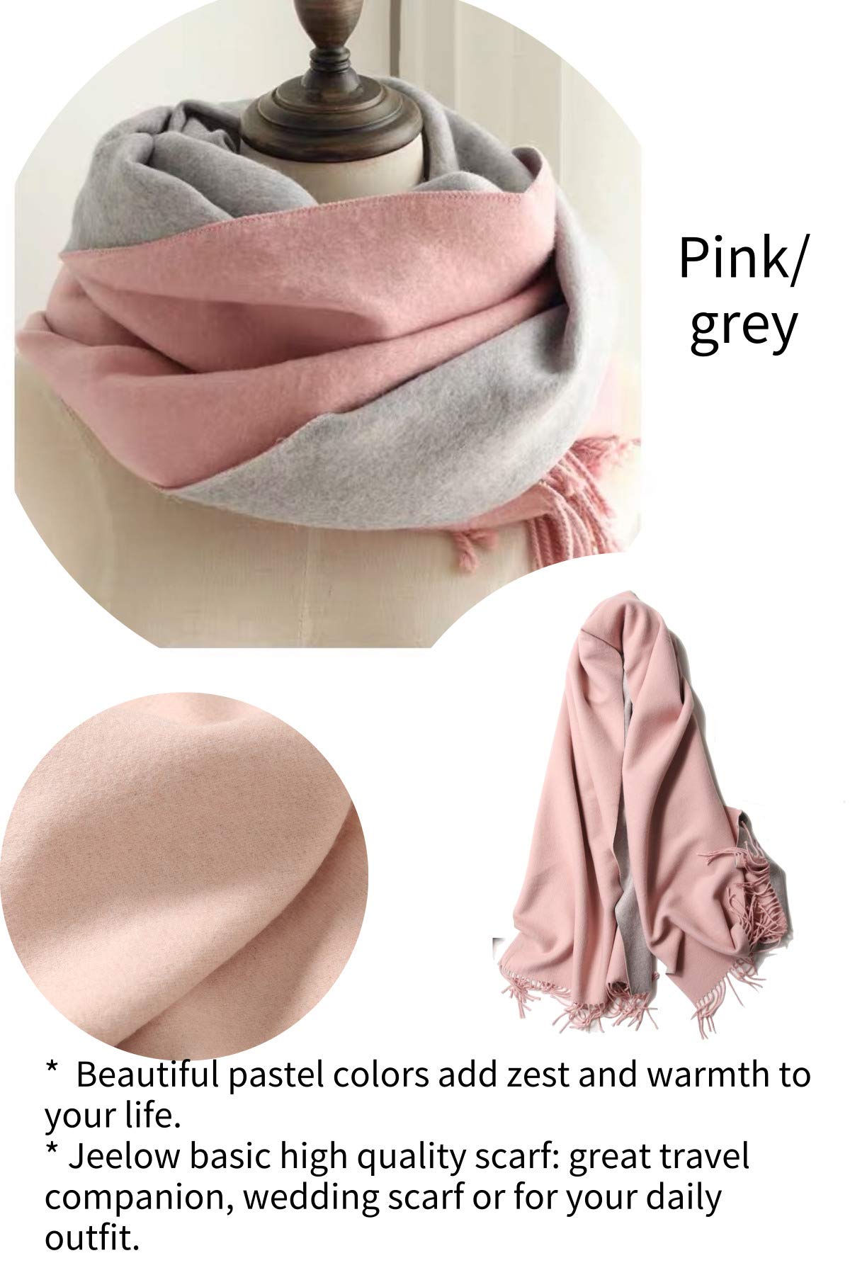Jeelow reversible two-tone winter scarf in Pink Grey, 100% acrylic, 25.6 x 78 in., photo 7