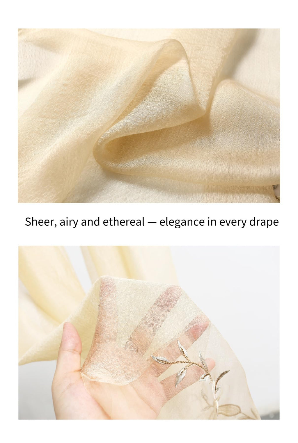 Khaki fabric close up and a hand held behind the sheer ground
