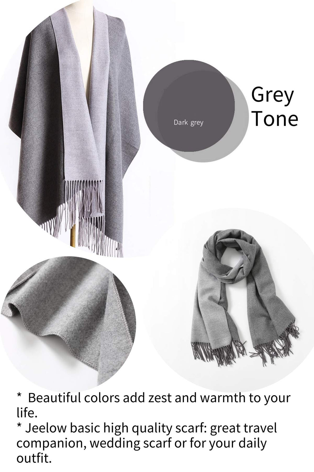 Jeelow reversible two-tone winter scarf in Grey Tone, 100% acrylic, 25.6 x 78 in., photo 2