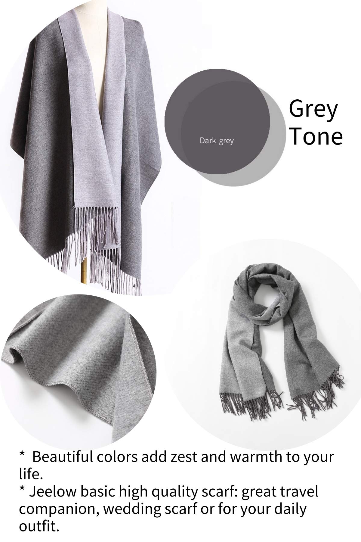 Jeelow reversible two-tone winter scarf in Grey Tone, 100% acrylic, 25.6 x 78 in., photo 2