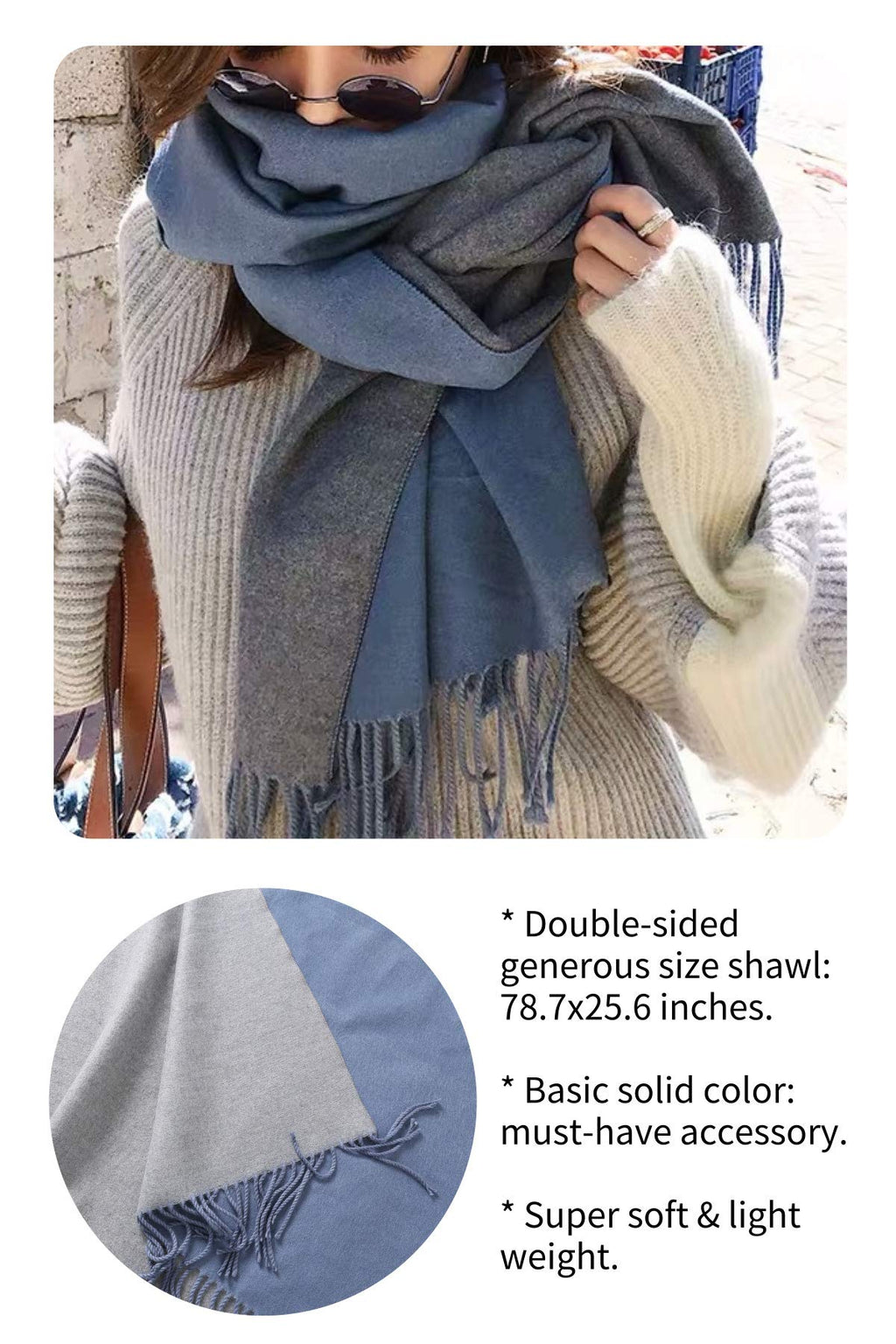 Jeelow reversible two-tone winter scarf in Blue Tone, 100% acrylic, 25.6 x 78 in., photo 2