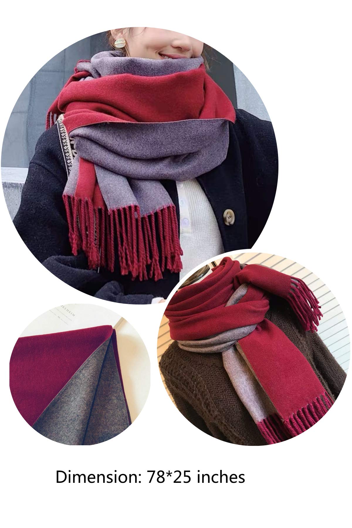 Jeelow reversible two-tone winter scarf in Burgundy Grey, 100% acrylic, 28 x 76 in., photo 3