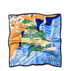 The full square flat, hot air balloons over green islands and blue water, orange panel