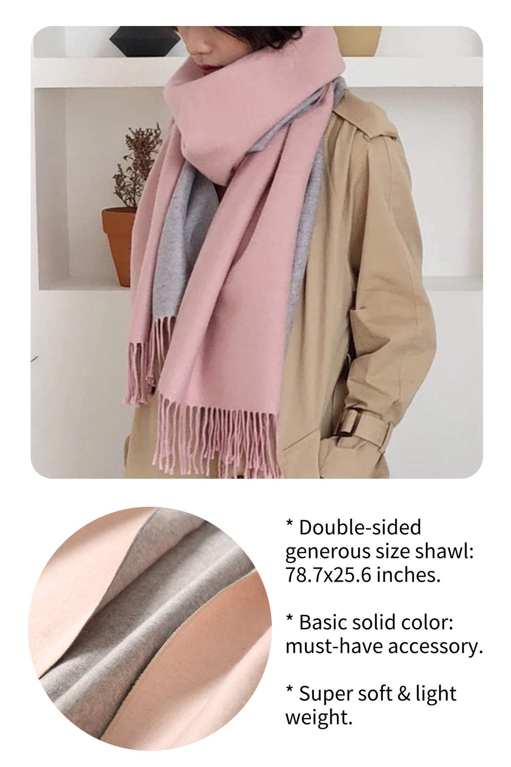 Jeelow reversible two-tone winter scarf in Pink Grey, 100% acrylic, 25.6 x 78 in., photo 5