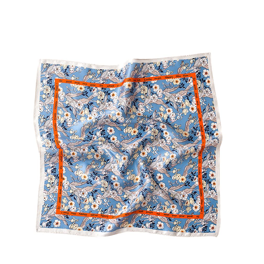 The full square flat, white and pink flowers on mid blue inside a bright orange frame