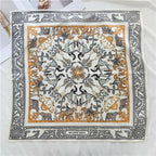 The full square flat, gold and grey menagerie inside a wide grey scrollwork border