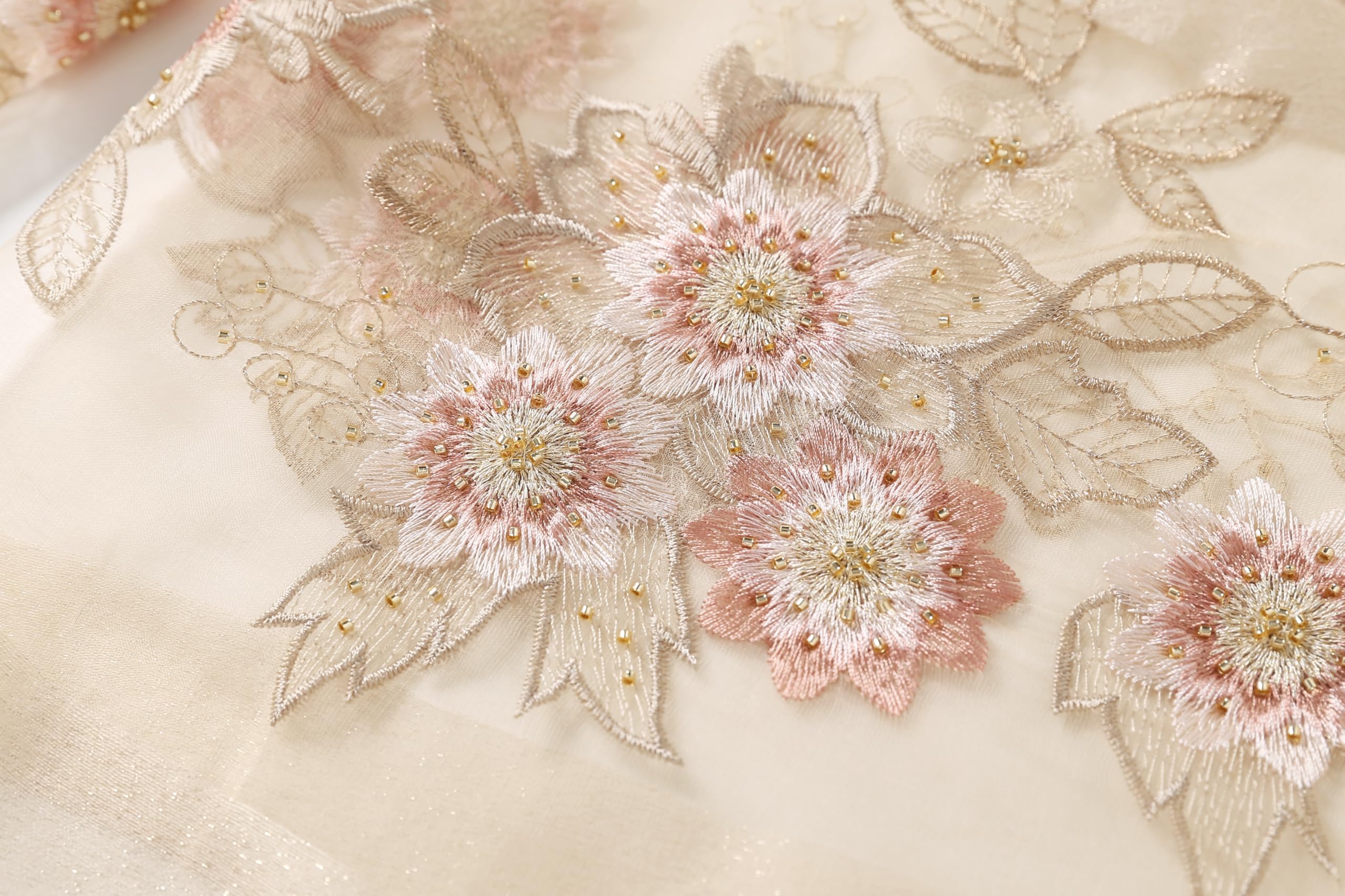 Close up of the pink and gold beaded bouquet with leaf detail