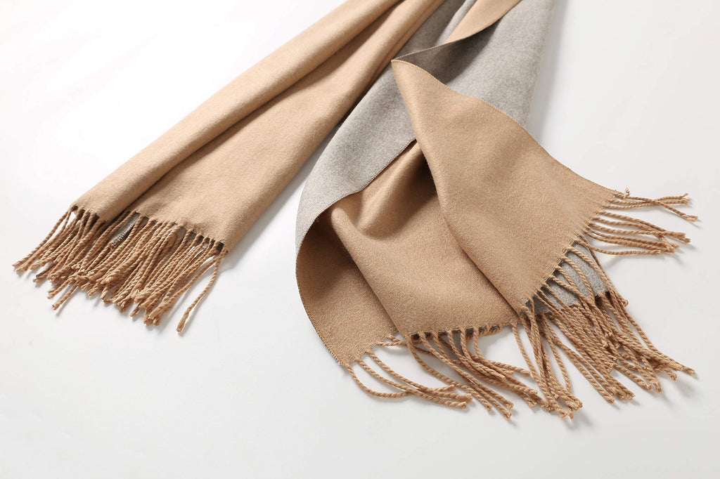 Jeelow reversible two-tone winter scarf in Apricot Light Grey, 100% acrylic, 25 x 78 in., photo 7