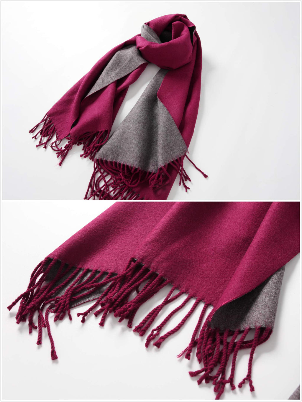Jeelow reversible two-tone winter scarf in Burgundy Grey, 100% acrylic, 28 x 76 in., photo 5