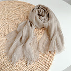 Slub stripe linen scarf folded showing the full width of the panel