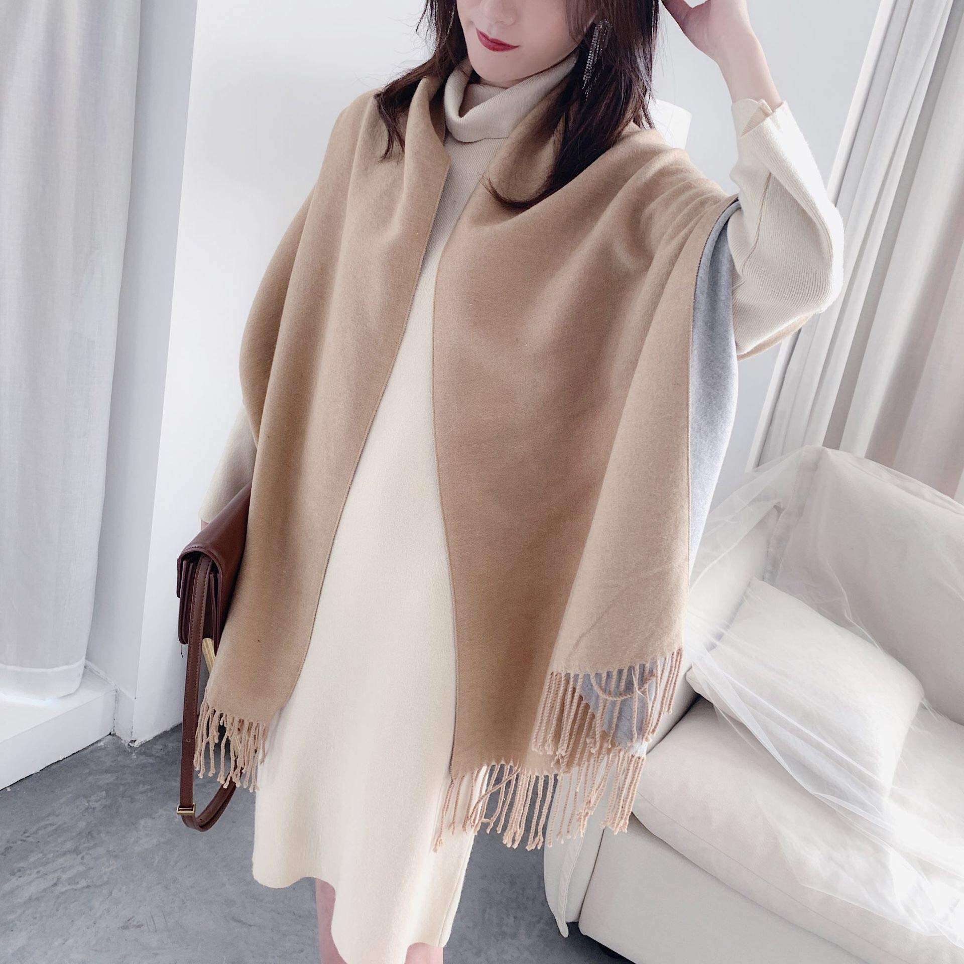 Jeelow reversible two-tone winter scarf in Apricot Light Grey, 100% acrylic, 25 x 78 in., photo 5