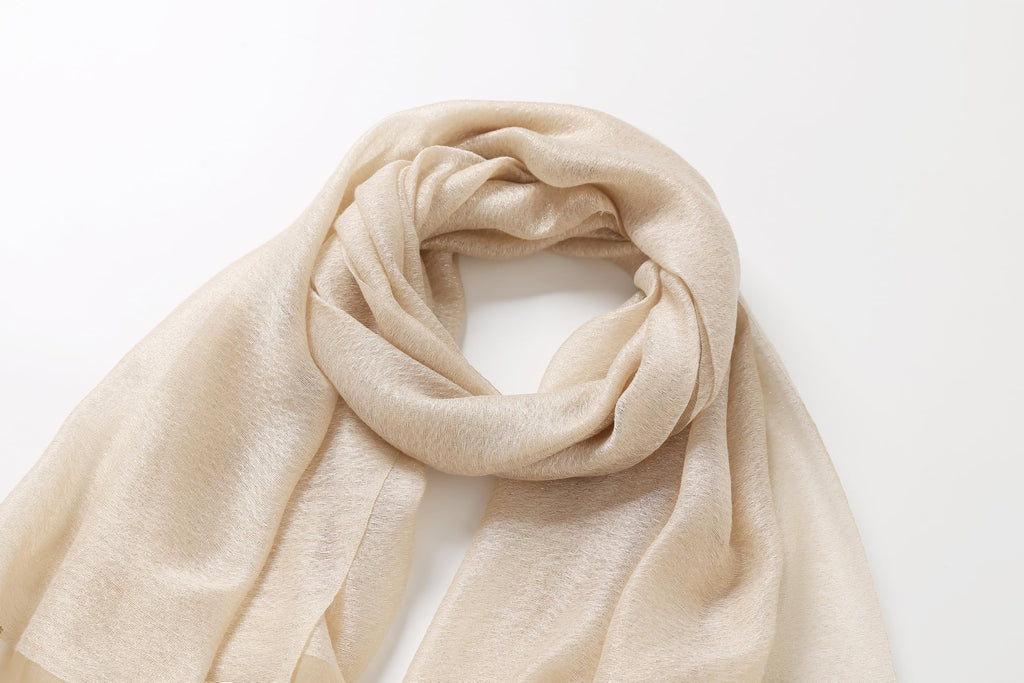 Champagne shawl coiled showing the soft drape
