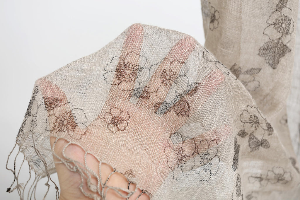Size reference for the ink floral linen scarf panel